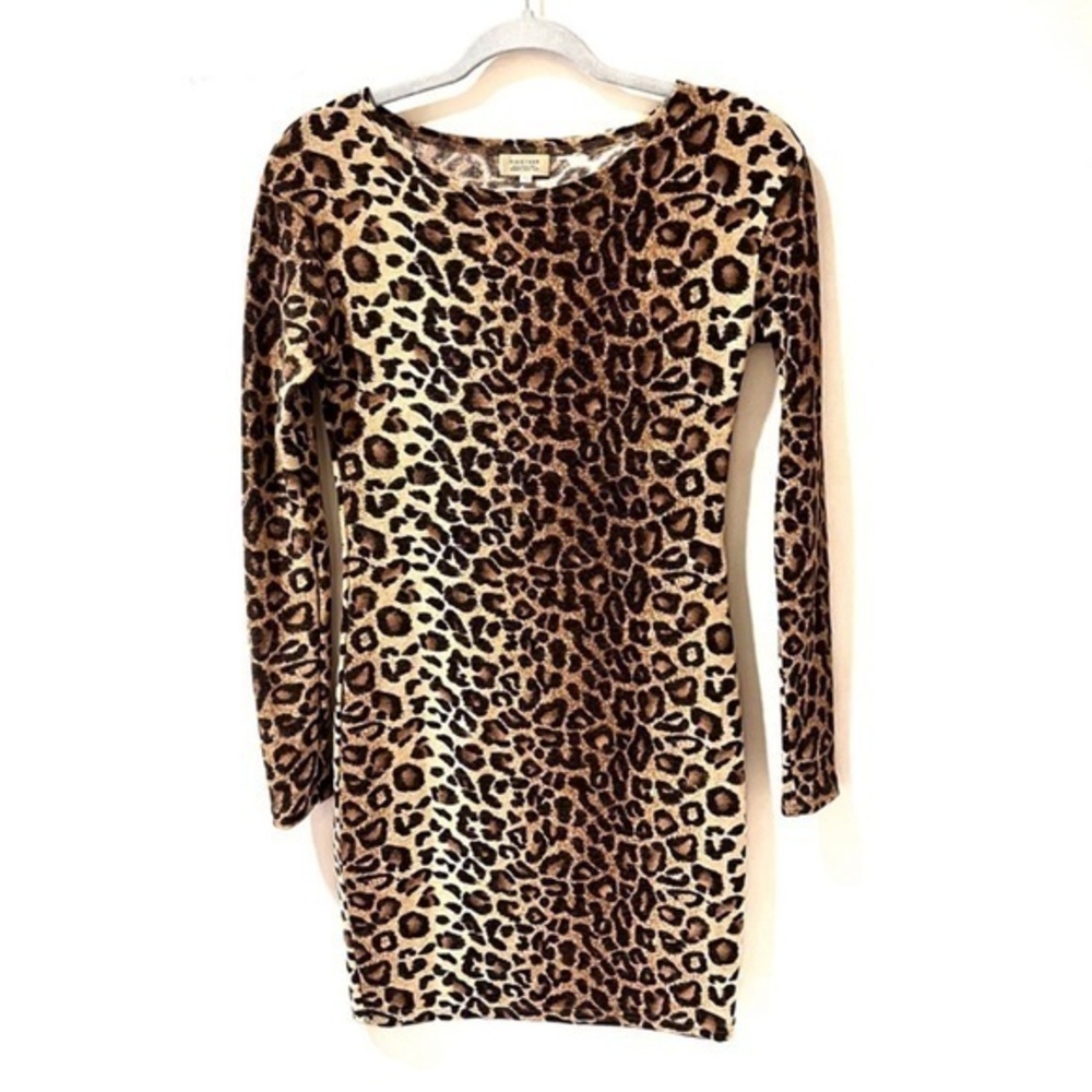 Piko 1988 leopard stretch mini dress long sleeve soft size M